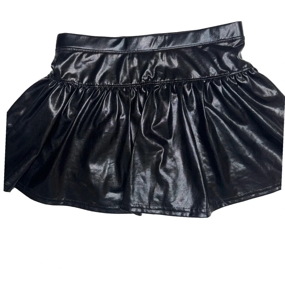 Azarhia Girls Black Metallica Skort Shiny Ruffle Skirt Shorts Size YL 10/12